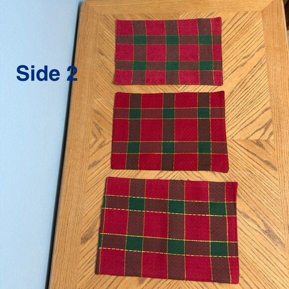 6 Cotton Blend Red White Gold Plaid Placemats Holiday Table Mats - Picture 7 of 9